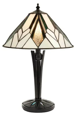 Immagine prodotto di Lampada da tavolo geometrica ASTORIA marrone 1xE14x15W in vetro, dimensioni: 44,5x30x30 cm, IP20, stile Tiffany