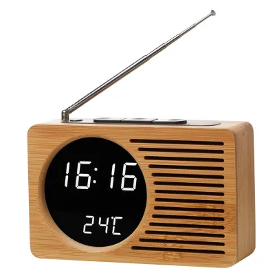 Produktbild von Multifunktionales Nachttischradio mit Holzwecker und hochauflösendem Großbildschirm (Digitaluhr)