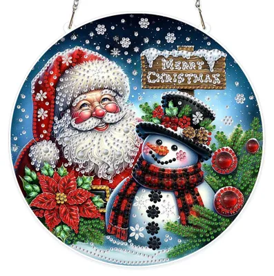 Image de Kit de création de pendentif "Bonhomme de neige" en technique de peinture diamant, avec chaîne, pour enfants et adultes
