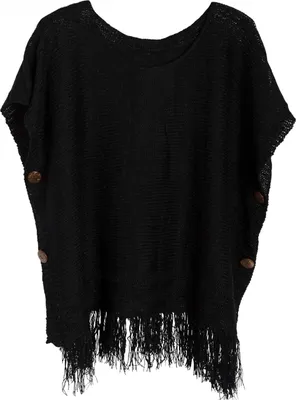 Produktbild von styleBREAKER Strick Poncho mit Ärmeln und Zierknöpfen in edlem Schimmer, Rundhals, Damen 08010017