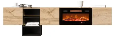 Produktbild von MIRJAN24 TV-Lowboard Teo mit Kamin, TV-Schrank mit drei Drehturen, Realistische LED-Flamme (Farbe: Wotan Eiche / Wotan Eiche + Schwarz)