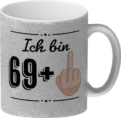 Produktbild von Witziger Glitzer-Kaffeebecher für den 70. Geburtstag mit Motiv: Mittelfinger