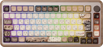 Produktbild von Akko MU02 75% Wooden Mechanical Gaming Keyboard VIA ISO-DE RGB Hot Swap BT5.0/2.4G Wireless &Type-C Wired(Akko V3 Piano Pro Switch, Linear)