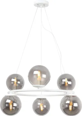 Image de Suspension Aura blanc 6 flammes verre gris fumé E14