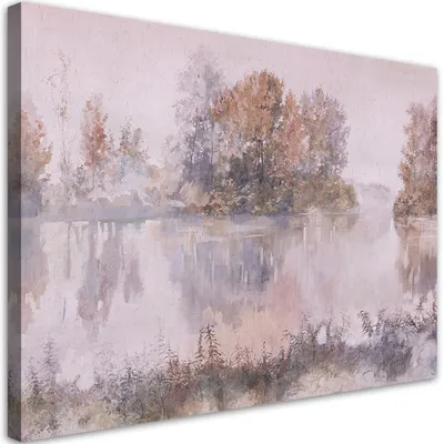 Produktbild von Leinwandbild blick auf den see 90x60 cm Feeby beige wandbild bereit zum aufhängen