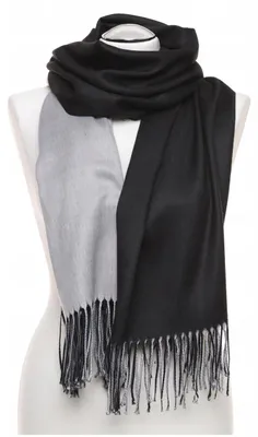 Produktbild von Schal Damen Schwarz, Grau - doppelseitiger Schal - eleganter Schal - dünner Schal - Fransenschal