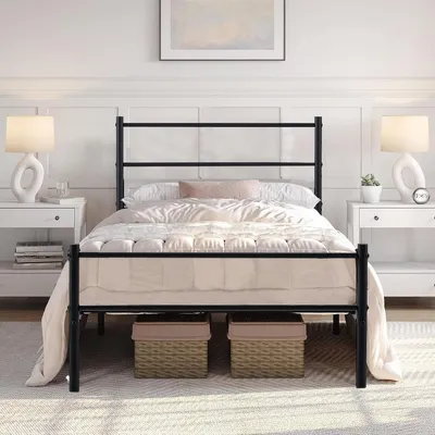 Produktbild von H.J WeDoo Einzelbettgestell Bettrahmen Metallbett Gästebett Bettgestell, Jugendbett mit Lattenrost, für Schlafzimmer 90 x 190 cm, Schwarz
