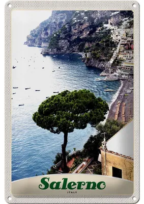 Produktbild von Blechschild Reise 20x30cm Salerno Italien Meer Strand Sonne Boot
