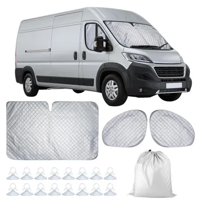 Immagine prodotto di Schermo parasole per parabrezza, compatibile con FIAT Ducato, set di 3 paraspifferi termici, in alluminio, con protezione UV