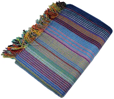 Wolldecke 100% Merinolammwolle Jacquard mehrfarbig 130x170 cm