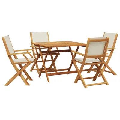 Produktbild von 5-tlg. Garten-Essgruppe Stoff und Massivholz Cremeweiß