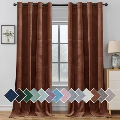 Immagine prodotto di Tende in velluto - Pannelli oscuranti - Decorazioni per la camera da letto - Isolamento termico - Set di 2, 140x280 cm - Marrone