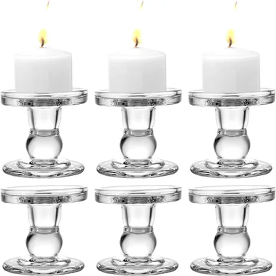 Productafbeelding van Kaarsenstandaards Set - Glazen Houders - Sfeervol Dineren - Onbreekbaar Glas - 6 Stuks 8.5cm - Transparant
