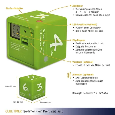Productafbeelding van TFA - Minuteur digital pour thé CUBE TIMER 38.2035.04 - vert clair