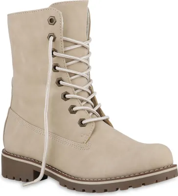 Produktbild von Mytrendshoe Schnürstiefeletten Damen Warm Gefütterte Stiefeletten Stiefel 813135, Farbe: Creme, Größe: 39