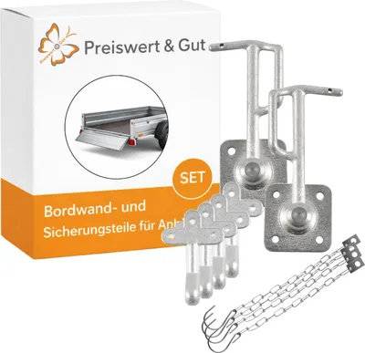 Produktbild von Bordwandverschluss 12 tlg Anhänger Größe 0 links rechts inklusive Einfallöse und Sicherungskette als Spannverschluss aus verzinktem Stahl