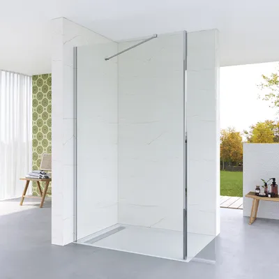 Produktbild von AQUABATOS® Walk-in Dusche Duschabtrennung Sicherheitsglas 8mm Glaswand Nano Beschichtung Duschtrennwand Easy Clean Seitenwand mit Stabilisierungsstange Winkelbar Silber 120 x 200 cm