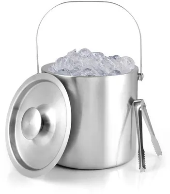 Produktbild von Unyqoos® Edelstahl-Eiseimer 3 L, doppelwandig mit Deckel & Zange, integrierter Griff – isolierter Eiswürfelbehälter für Getränke, Party & Picknick