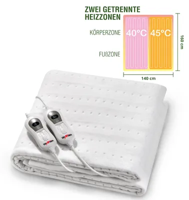Produktbild von Grafner elektrisches Wärmeunterbett 160 x 140 cm mit 2 Heizzonen, Fernbedienung mit 3 Temperaturstufen und Beleuchtung, Überhitzungsschutz, Abschaltautomatik, Leistung: 60 Watt, waschbar, Heizdecke, Matratzen Heizung