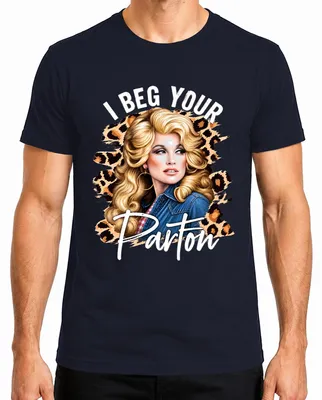 Imagen del producto de Camiseta para hombre, estilo retro, con diseño de la cantante de música country "I Beg Your Parton", con motivos western, en color azul marino, talla 3XL