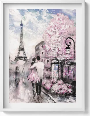 Produktbild von Paris und der Eiffelturm– Wandbild mit Rahmen – Gerahmtes Bild  – Wanddekoration – 60x80 cm –  Weiß Rahmen