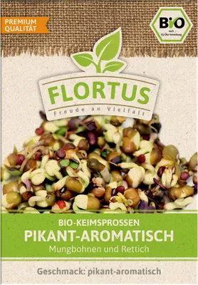 Produktbild von Keimsprossen Pikant-Aromatisch (Mungbohnen und Rettich) |  Keimsprossen von FLORTUS, Menge:75 g
