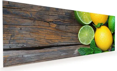 Produktbild von Küchenrückwand Spritzschutz Glas mit Motiv Zitrusfruechte Holz 40 x 40 cm