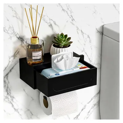Produktbild von Toilettenpapierhalter ohne Bohren mit 10 kg Tragkraft und Ablage, inklusive Feuchttücherbox für Badezimmer und Küche (20x12,5x8,8 cm)
