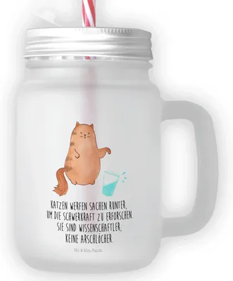 Produktbild von Mr. & Mrs. Panda Glas Katze Wasserglas - Transparent - Geschenk, Miau, mit deckel, Neugierig, dessertglas, Trinkglas, Wasser, Cats, Cocktailglas, Mason Jar