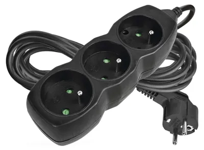 Prodlužovací kabel 5 m / 3 zásuvky / černý / PVC / 1 mm2