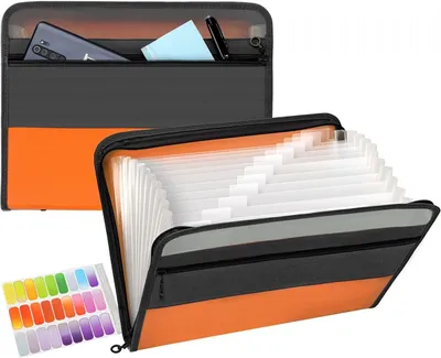 Obrázok produktu pre Zakladač na dokumenty 13 priehradiek, organizér na dokumenty na zips, organizér na dokumenty A4/organizér na dokumenty/ zakladače pre kancelárie a školy, oranžový, 1 ks