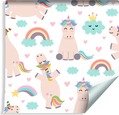 Produktbild von 10m VLIES TAPETE Rolle Kinderzimmer Einhürner Regenbogen XXL