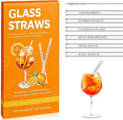 Immagine prodotto di Set di bicchieri Aperol - 6 bicchieri da 20 cm e una spugna per la pulizia dei bicchieri - Riciclabile, set di cestini in vetro con incisione