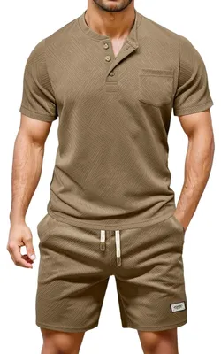Productafbeelding van Heren Joggingpak - Korte mouwen en broek met trekkoord - Legergroen - Maat 3XL