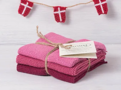 Produktbild von Solwang Wischtuch DUNKEL ROSA KOMBI gestrickt 3er Set Küchentuch Putztuch Spülen