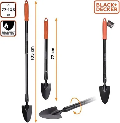 Produktbild von Gartenkelle mit spitzer Klinge und Teleskopstiel schwarz