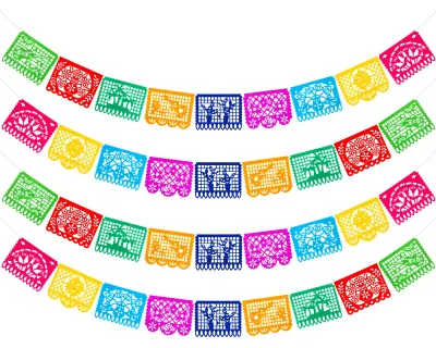 Mexikanische Banner Deko, 4 Stück, bunte Girlanden, Dia de los Muertos