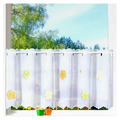Produktbild von Scheibengardine Voile mit Blumenstickerei und Bordüre HxB 45 x 158 cm