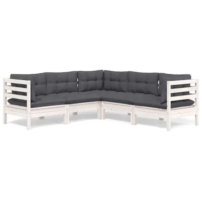 Produktbild von 5-tlg. Garten-Lounge-Set mit Kissen Weiß Kiefer Massivholz