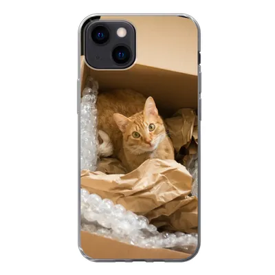 Produktbild von MuchoWow® Handyhülle Schutzhülle Hülle für iPhone 13 mini Katze - Box - Rot Silikon Softcase Handy Hülle - Softcase