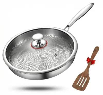 Imagen del producto de Sartén de titanio de 26 cm, con revestimiento antiadherente resistente a los arañazos, con tapa y juego de utensilios, apta para todo tipo de cocinas