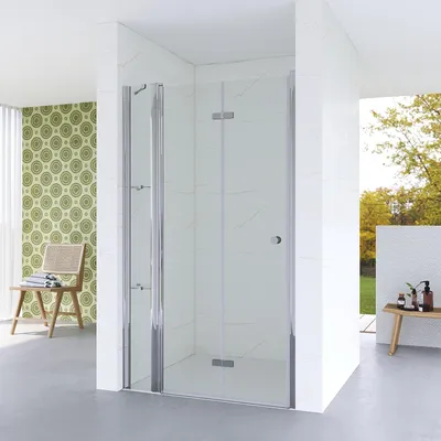 Produktbild von Nischentür Duschabtrennung Faltbar Duschtür mit Duschablage Duschkabine  Drehfalttür, Klarglas ESG 5 mm   | 115 x 187 cm | Verstellbereich 40 cm