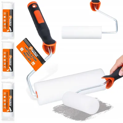 Produktbild von Polax Schaumstoff-Farbroller Set mit Griff 15 cm für Lacke