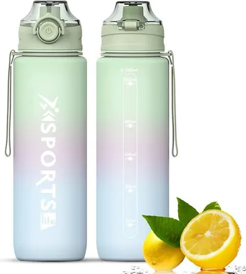 Produktbild von Sport Trinkflasche 1l, Wasserflasche mit Verschlussdeckel und Auslaufsicher, Sportflasche, für Fitnessstudio, Schule, Outdoor, Sport