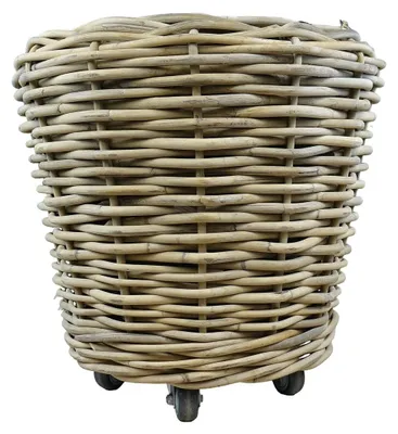 Produktbild von VAN DER LEEDEN DRYPOT® Rattan Pflanzkübel Grau auf Rollen Ø 68 cm - Sylter Körbe