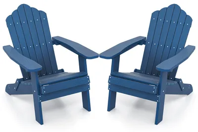 Obrázek produktu pro COSTWAY, sada 2 křesel Adirondack, skládací, plastová, nosnost do 180 kg, zahradní křesla odolná vůči povětrnostním vlivům, s vysokou opěradlem a širokými podloketníky