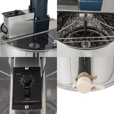 Produktbild von 3 Waben Elektrisch Honigschleuder Edelstahl mit 140W Motor, Einstellbare Geschwindigkeit Honig-Extraktor mit Honigauslass, Elektro Honigsammler Honeyextractor Imkerei Honigschleuder mit Acryldeckel