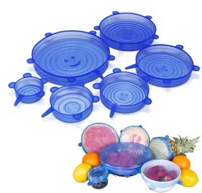 Silikondeckel, dehnbar, für Dosen, 6 Stück, blau