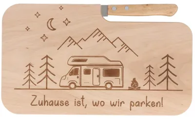 Productafbeelding van Houten broodplank met gravure "Thuis is waar we parkeren"