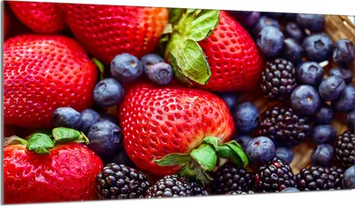 Produktbild von Herdabdeckplatte 90x52 Glaskeramikkochfeld Abdeckung Spritzschutz Glasplatte Deko Schneidebrett, Erdbeeren Rot